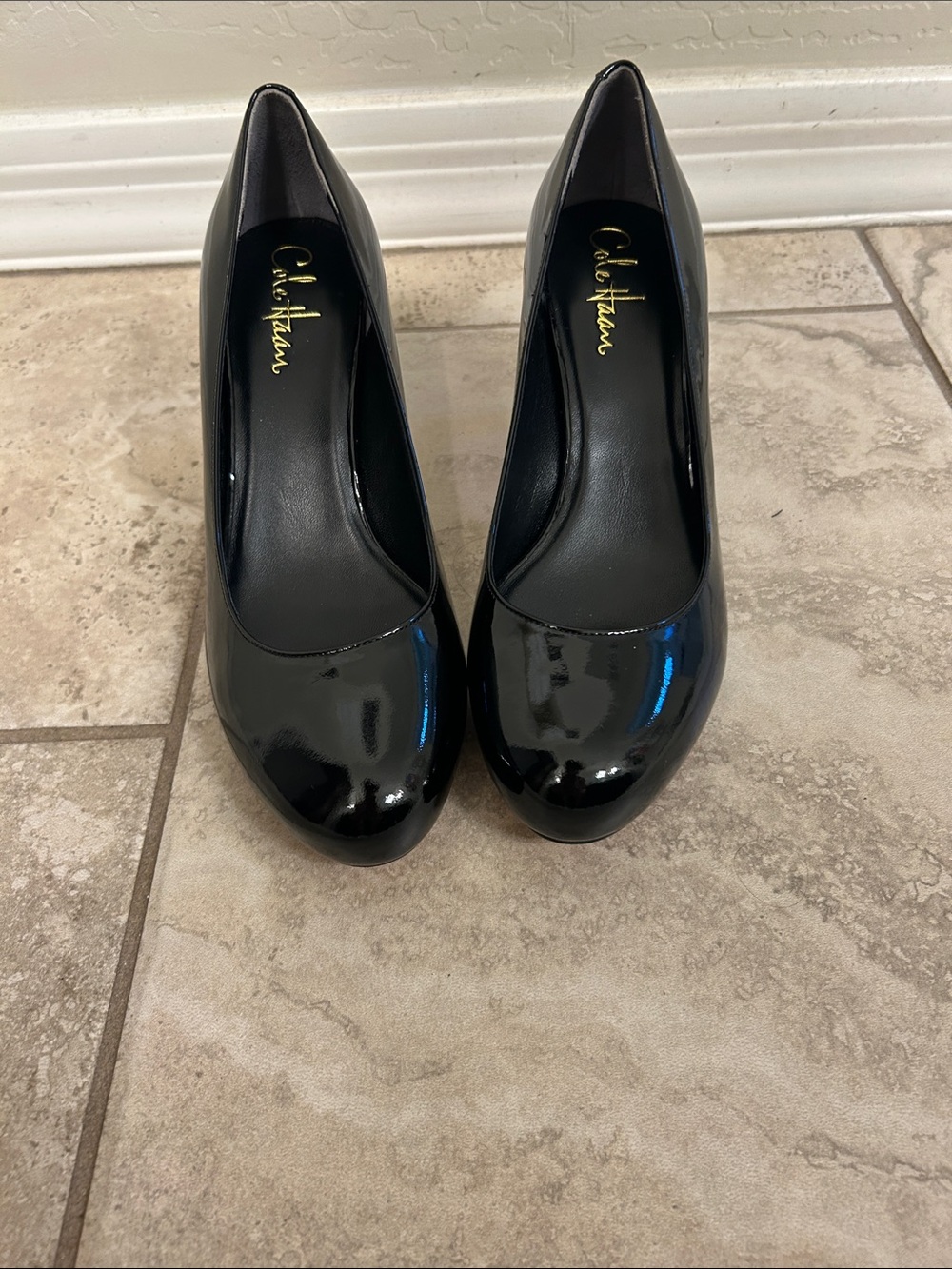 Cole Haan Black Patent Leather Round-Toe Pumps